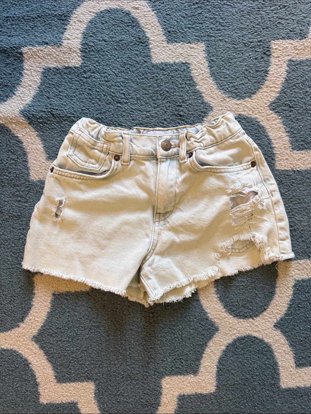 Zara light wash denim distressed shorts- Cream/Light Blue